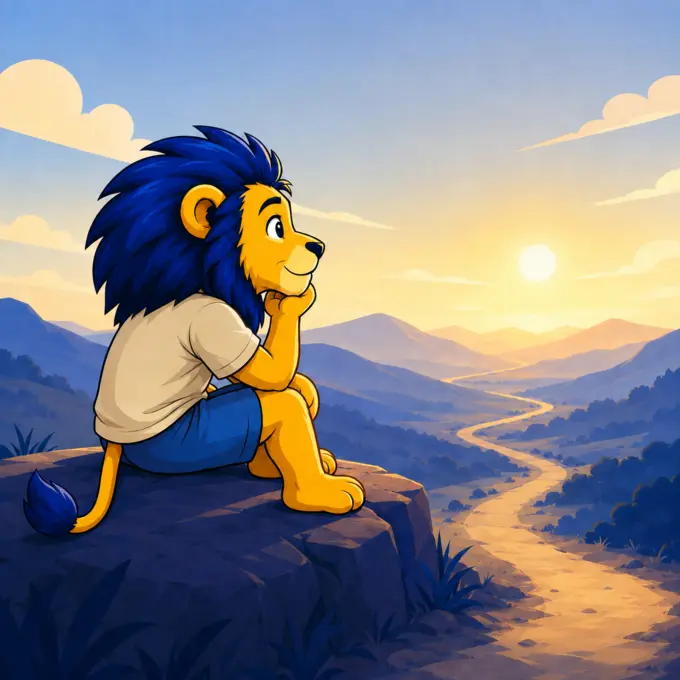 Couragier practical learning illustration — e-learning digital education platform, lion mascot Couragier